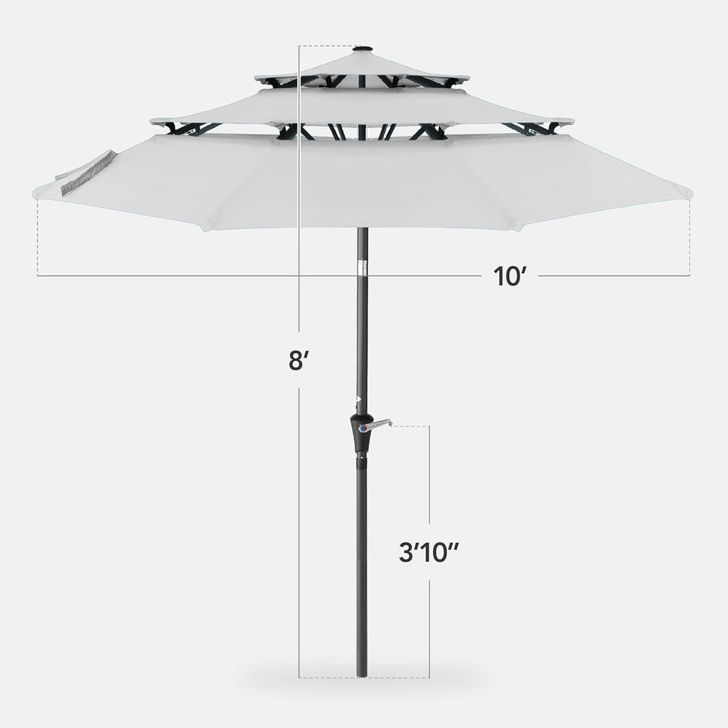 Best Choice Products - Sombrilla de patio de 3 niveles de 10 pies, parasol para patio trasero, terraza, junto a la piscina con 24 luces LED, ajuste de inclinación, manivela fácil, 8 varillas