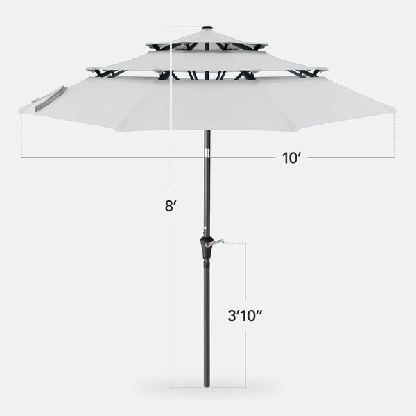 Best Choice Products - Sombrilla de patio de 3 niveles de 10 pies, parasol para patio trasero, terraza, junto a la piscina con 24 luces LED, ajuste de inclinación, manivela fácil, 8 varillas