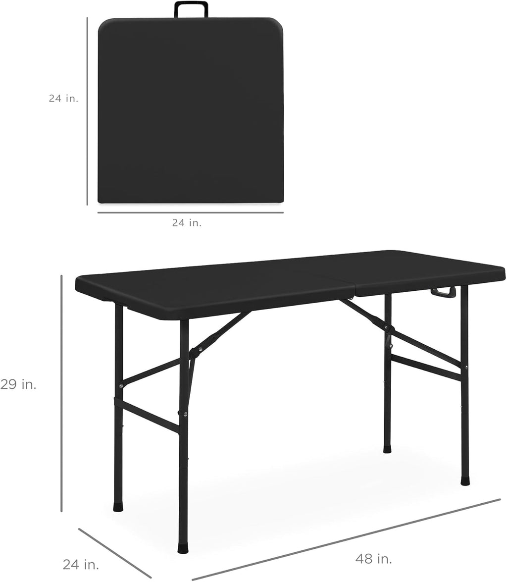 Best Choice Products - Mesa plegable de plástico de 4 pies, para interiores y exteriores, resistente, portátil, con asa, candado para picnic, fiesta, camping, color negro