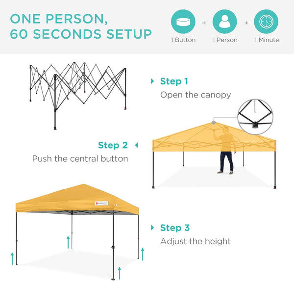 Best Choice Products - Tienda de campaña desplegable de 8 x 8 pies para 1 persona, refugio portátil instantáneo con empuje de 1 botón, estuche, 4 bolsas de peso, caléndula