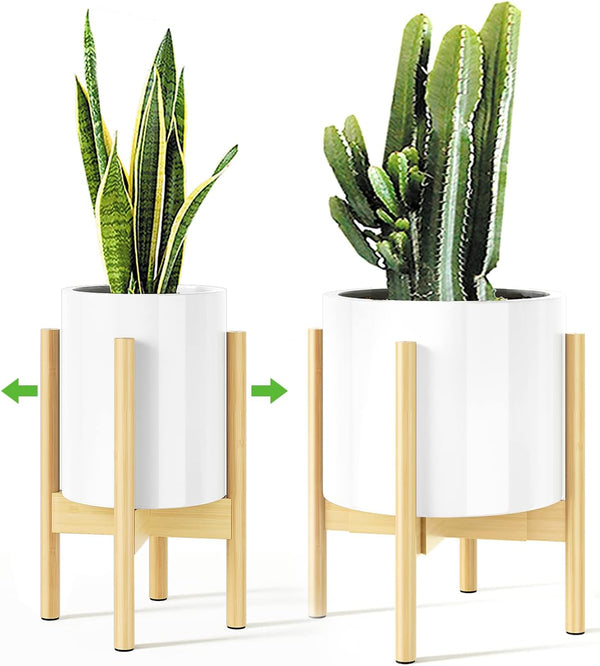 MUDEELA - Soporte ajustable para plantas para interiores, soporte de plantas de bambú para macetas de 8, 9, 10, 11, 12 pulgadas, soporte de piso para flores y macetas de un solo nivel, maceta no