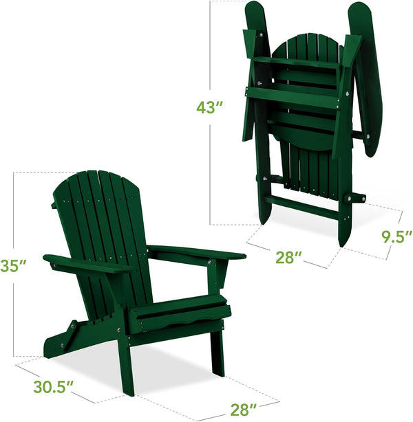 Best Choice Products - Silla plegable Adirondack para exteriores, muebles de madera, sillas de salón para patio, jardín, patio con capacidad de peso de 350 libras, color verde oscuro