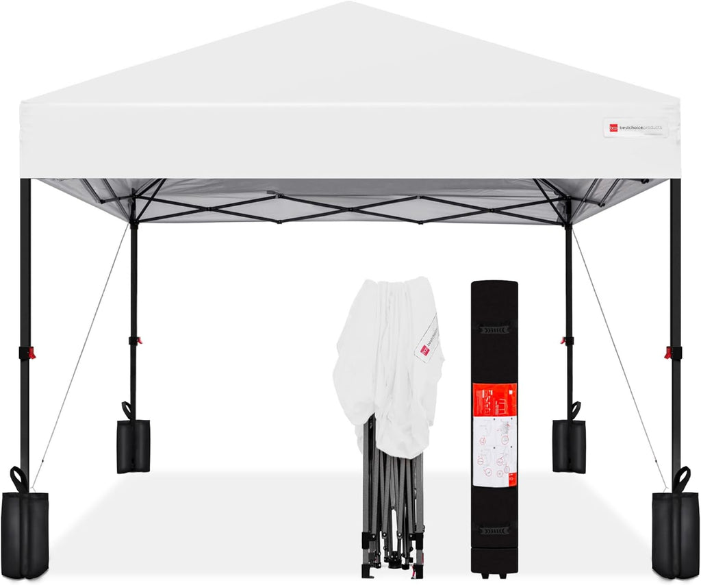 Best Choice Products - Tienda de campaña desplegable de 8 x 8 pies para 1 persona, refugio portátil instantáneo con empuje de 1 botón, estuche, 4 bolsas de peso, color blanco