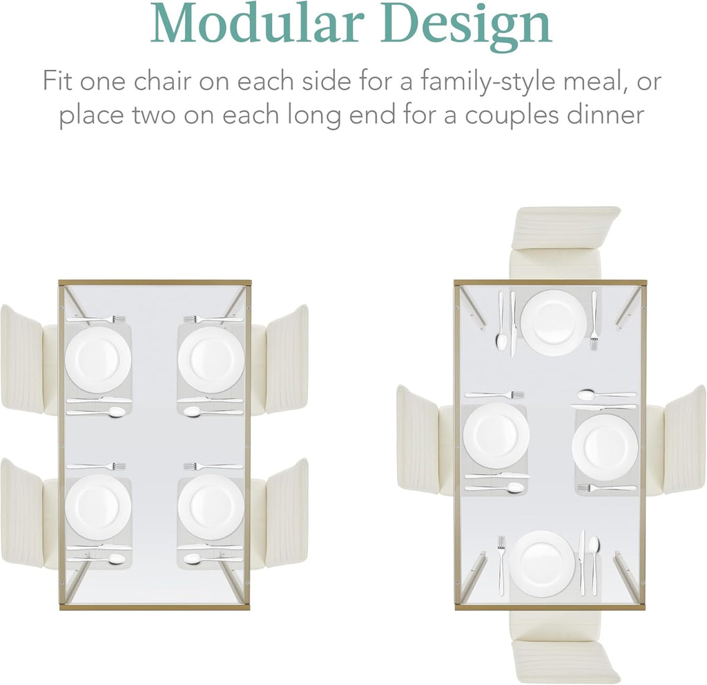 Best Choice Products - Juego de comedor de vidrio de 5 piezas, muebles modernos de mesa de cocina para comedor, comedor, comedor, compacto ahorro de espacio con mesa de vidrio, 4 sillas de poliuretano