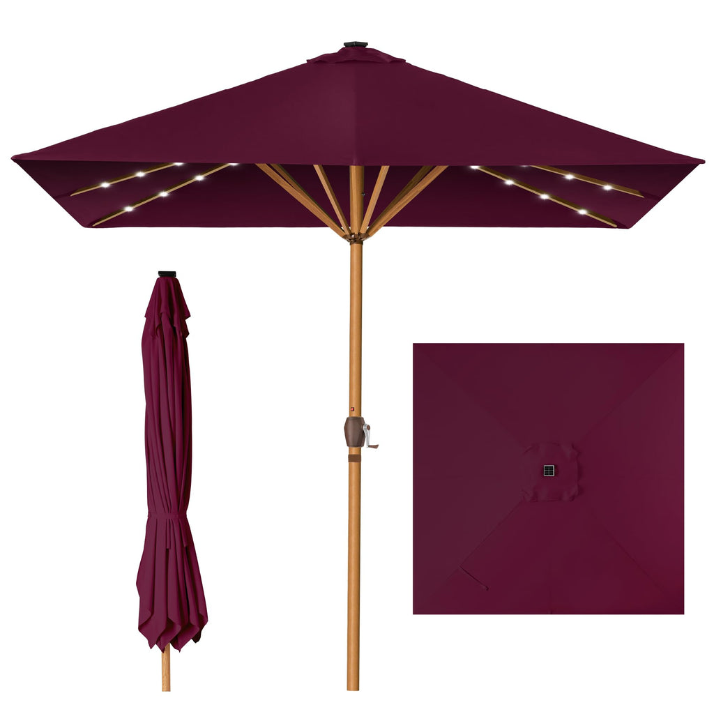 Best Choice Products - Paraguas de patio cuadrado de 9 pies de profundidad, con luz LED con textura de madera sintética, tela resistente a los rayos UV, manivela