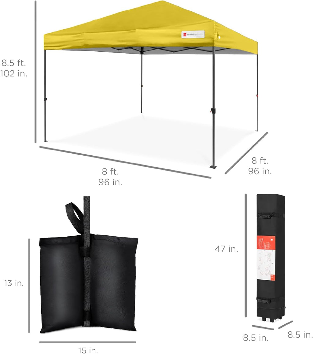 Best Choice Products - Tienda de campaña desplegable de 8 x 8 pies para 1 persona, refugio portátil instantáneo con empuje de 1 botón, estuche, 4 bolsas de peso, color amarillo