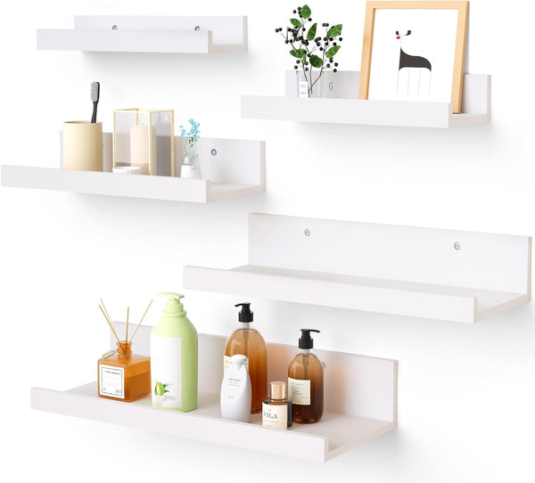 Upsimples Home - Estantes flotantes para decoración de pared, juego de 5 estantes de madera montados en la pared para recámara, sala de estar, baño, cocina, estantes de repisa de cuadros pequeños,