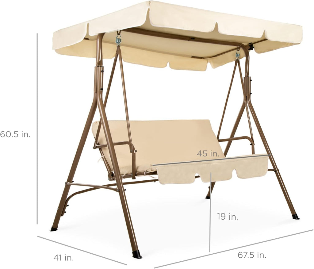 Best Choice Products - Silla de salón Convertible para 2 Personas para Exteriores con Pantalla Ajustable, Cojines extraíbles, Color Beige