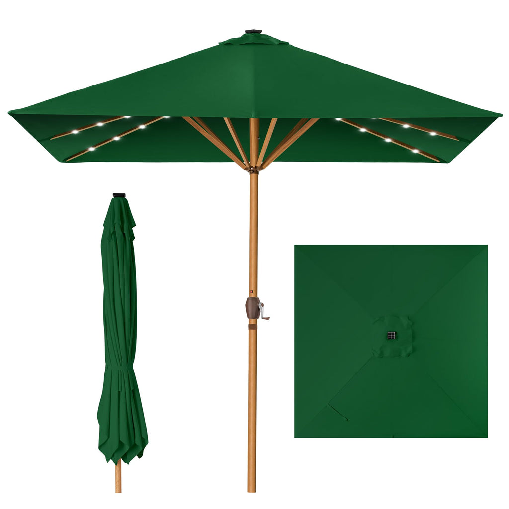 Best Choice Products - Paraguas de patio cuadrado de 9 pies de profundidad, con luz LED con textura de madera sintética, tela resistente a los rayos UV, manivela