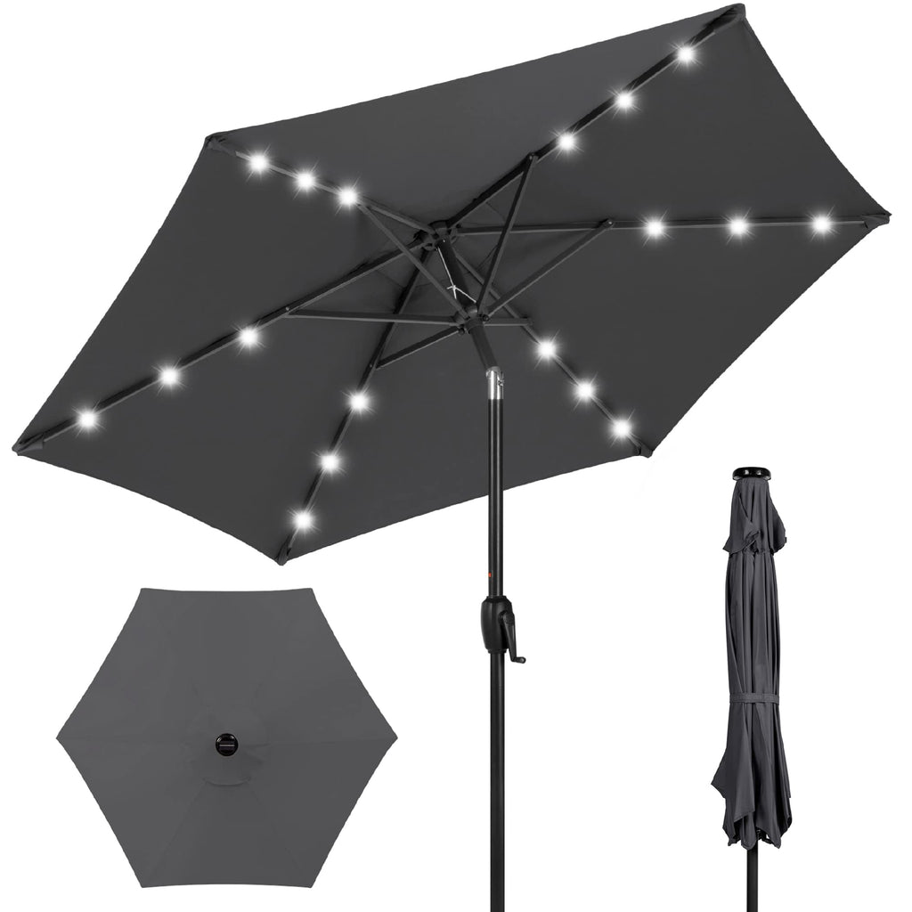 Best Choice Products - Paraguas solar de poliéster con iluminación LED con ajuste de inclinación y tela resistente a los rayos UV