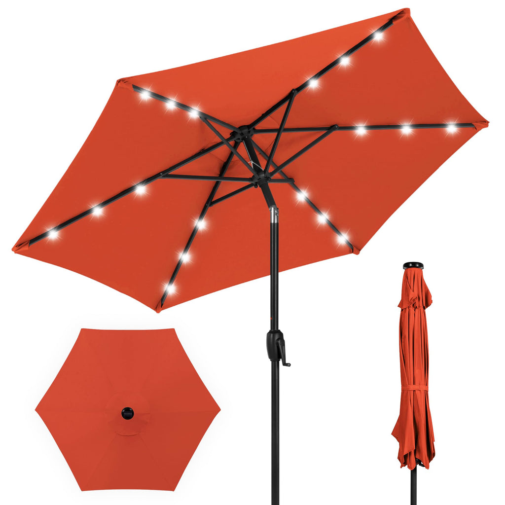 Best Choice Products - Paraguas solar de poliéster con iluminación LED con ajuste de inclinación y tela resistente a los rayos UV