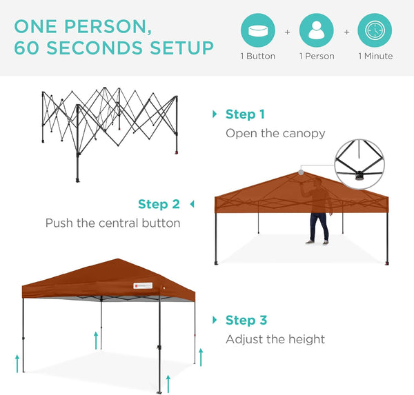 Best Choice Products - Tienda de campaña desplegable de 8 x 8 pies para 1 persona, refugio portátil instantáneo con empuje de 1 botón, estuche, 4 bolsas de peso, óxido