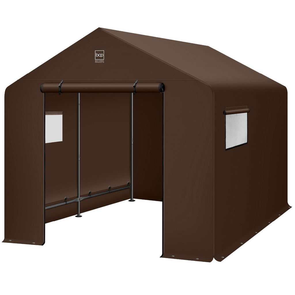 Best Choice Products - Cobertizo de almacenamiento para exteriores de 10 x 8 pies, cochera, refugio de toldo, puertas y ventanas duales, marco de metal, resistente a la intemperie, perfecto para