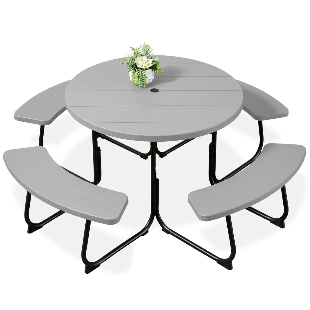 Best Choice Products - Mesa de picnic para 8 personas, circular con 4 bancos integrados y agujero para paraguas, capacidad de 2000 libras, color blanco