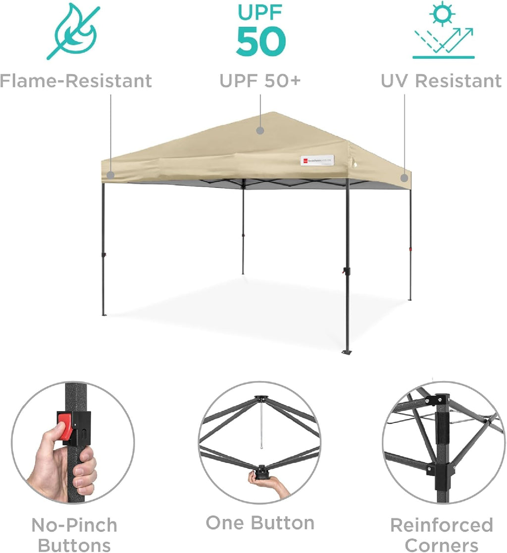 Best Choice Products - Tienda de campaña de 10 x 10 pies, con toldo desplegable para 1 persona, refugio portátil instantáneo con empuje de 1 botón, estuche, 4 bolsas de peso, color arena