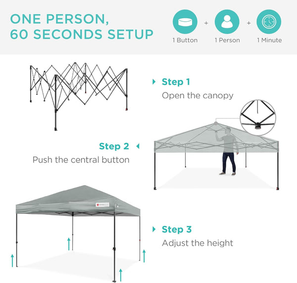 Best Choice Products - Tienda de campaña desplegable de 8 x 8 pies para 1 persona, refugio portátil instantáneo con empuje de 1 botón, estuche, 4 bolsas de peso, color plateado