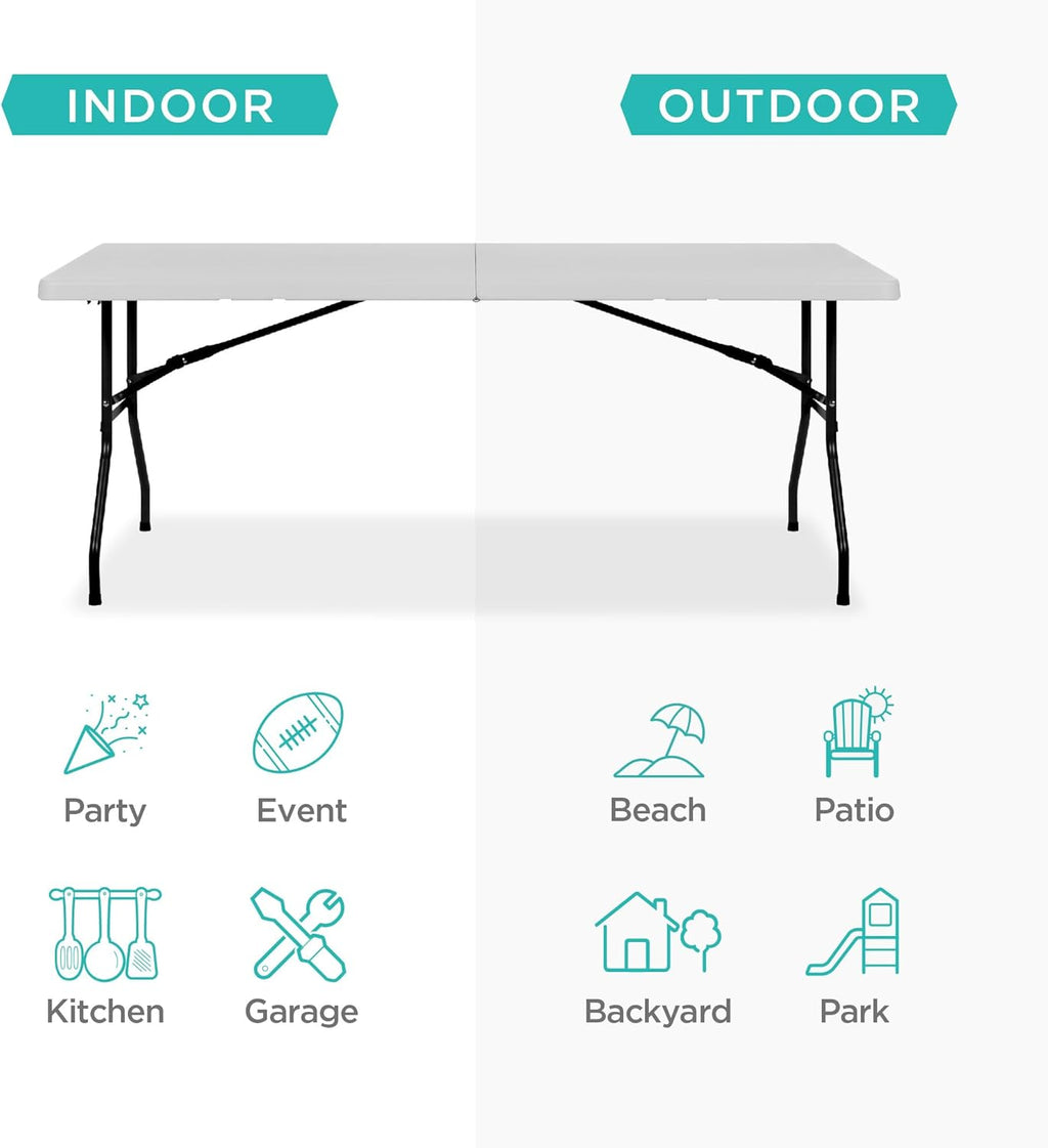 Best Choice Products - Mesa plegable de plástico de 6 pies, para interiores y exteriores, resistente, portátil, con asa, candado para picnic, fiesta, camping, color gris claro