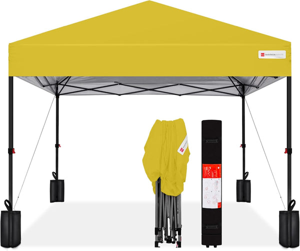 Best Choice Products - Tienda de campaña desplegable de 8 x 8 pies para 1 persona, refugio portátil instantáneo con empuje de 1 botón, estuche, 4 bolsas de peso, color amarillo