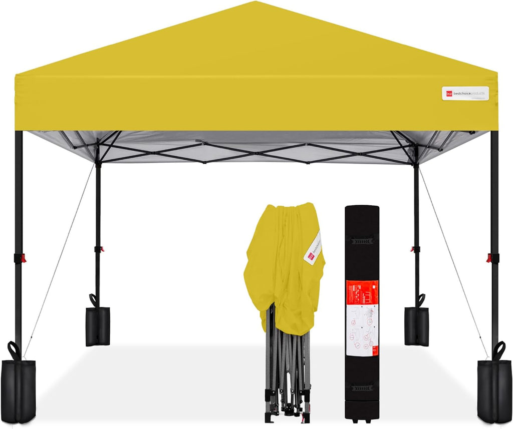 Best Choice Products - Tienda de campaña desplegable de 8 x 8 pies para 1 persona, refugio portátil instantáneo con empuje de 1 botón, estuche, 4 bolsas de peso, color amarillo