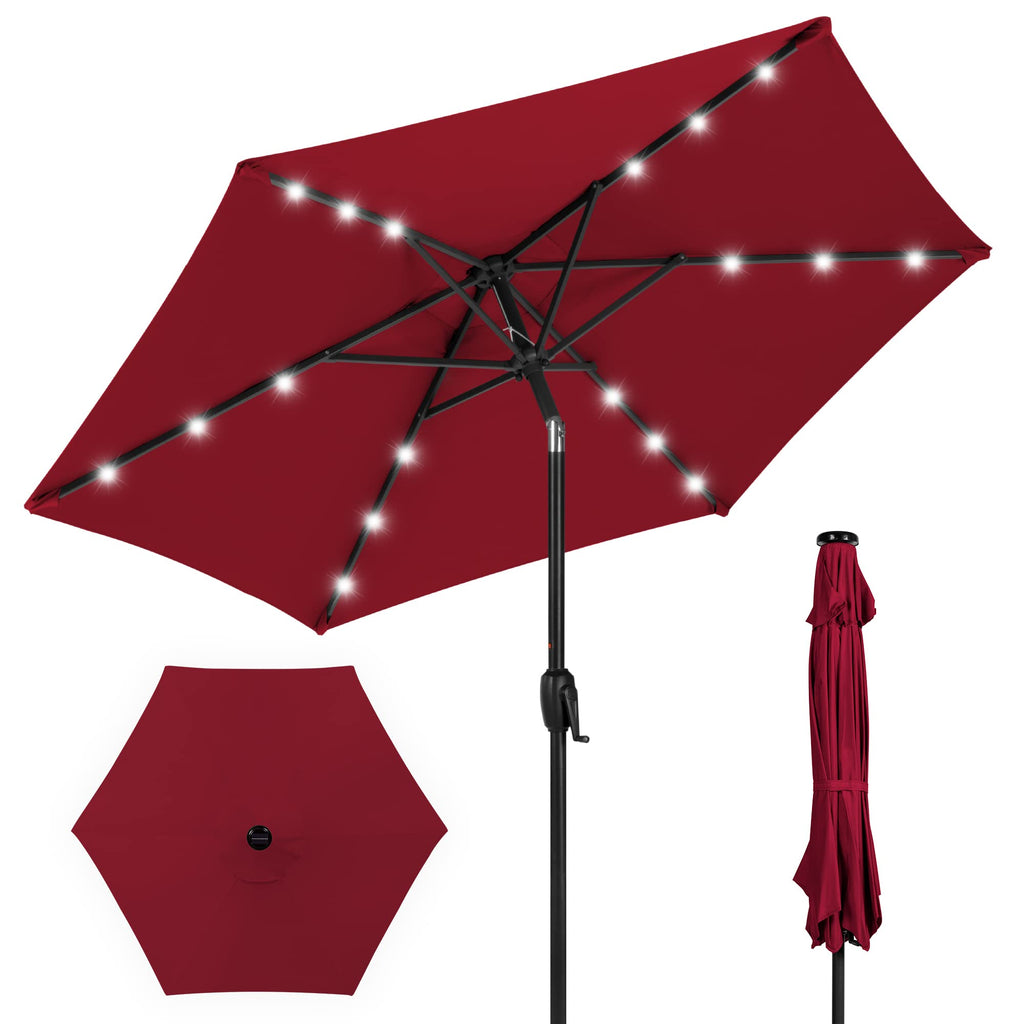 Best Choice Products - Paraguas solar de poliéster con iluminación LED con ajuste de inclinación y tela resistente a los rayos UV