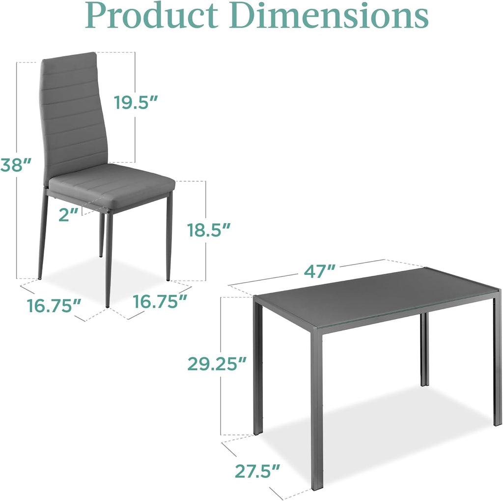 Best Choice Products - Juego de comedor de vidrio de 5 piezas, muebles modernos de mesa de cocina para comedor, comedor, comedor, compacto ahorro de espacio con mesa de vidrio, 4 sillas tapizadas de