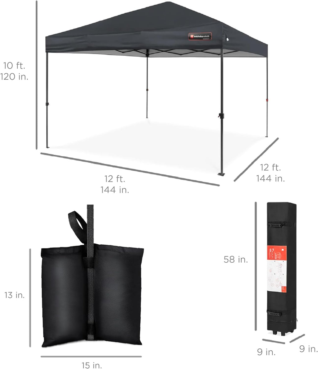 Best Choice Products - Tienda de campaña de 12 x 12 pies con toldo desplegable para 1 persona, refugio portátil instantáneo con empuje de 1 botón, estuche, 4 bolsas de peso, color gris