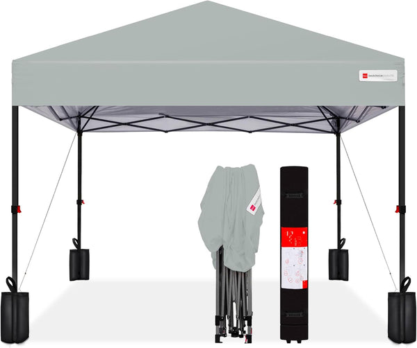 Best Choice Products - Tienda de campaña desplegable de 8 x 8 pies para 1 persona, refugio portátil instantáneo con empuje de 1 botón, estuche, 4 bolsas de peso, color plateado