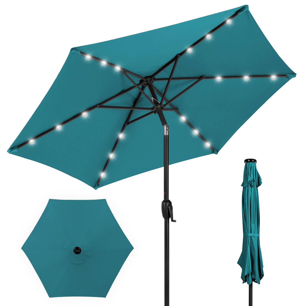 Best Choice Products - Paraguas solar de poliéster con iluminación LED con ajuste de inclinación y tela resistente a los rayos UV