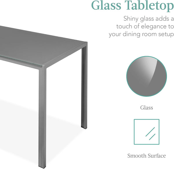 Best Choice Products - Juego de comedor de vidrio de 5 piezas, muebles modernos de mesa de cocina para comedor, comedor, comedor, compacto ahorro de espacio con mesa de vidrio, 4 sillas tapizadas de
