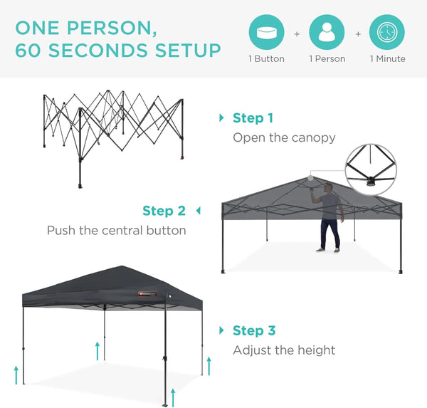 Best Choice Products - Tienda de campaña desplegable de 8 x 8 pies para 1 persona, refugio portátil instantáneo con empuje de 1 botón, estuche, 4 bolsas de peso, color gris