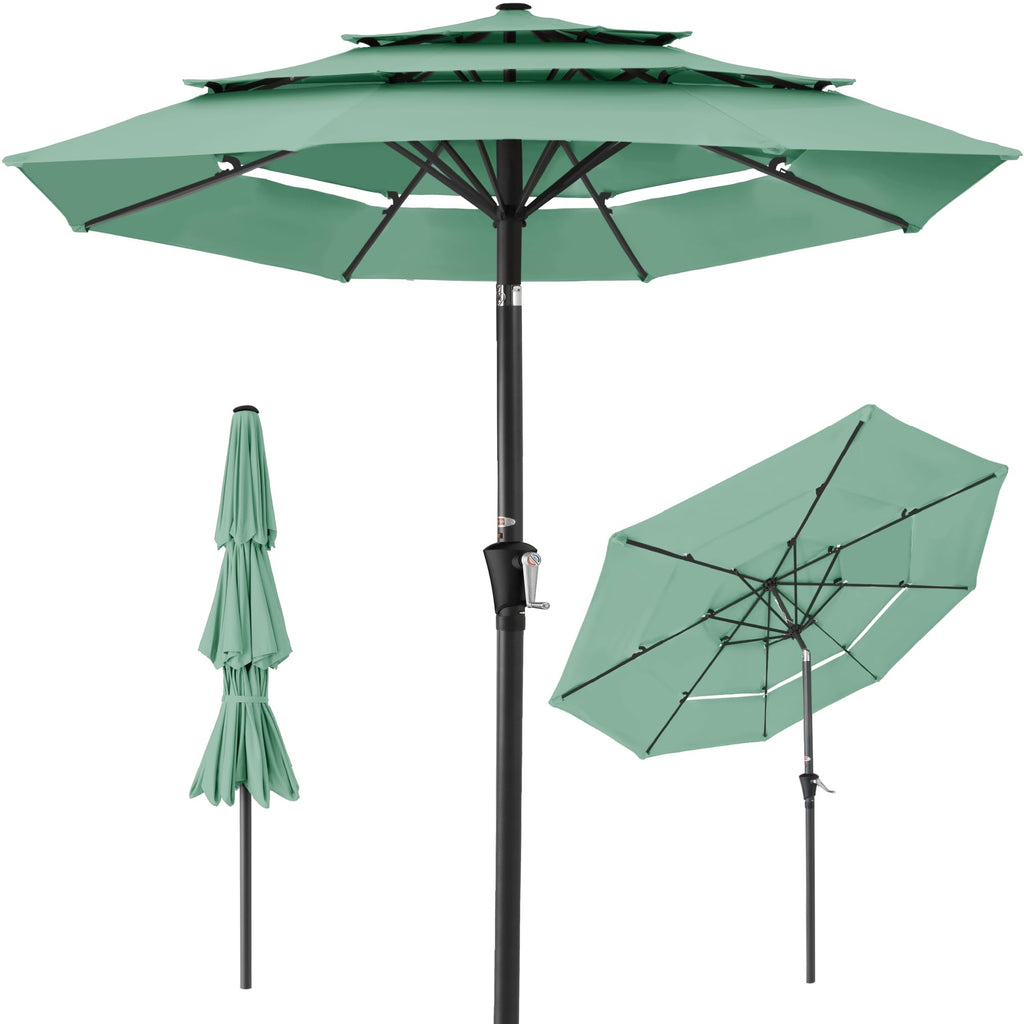 Best Choice Products - Sombrilla de patio de 3 niveles de 10 pies, parasol para patio trasero, terraza, junto a la piscina con 24 luces LED, ajuste de inclinación, manivela fácil, 8 varillas