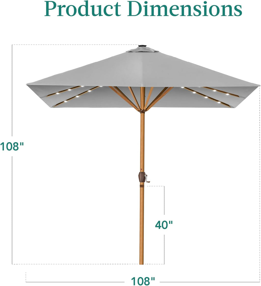Best Choice Products - Paraguas de patio cuadrado de 9 pies de profundidad, con luz LED con textura de madera sintética, tela resistente a los rayos UV, manivela
