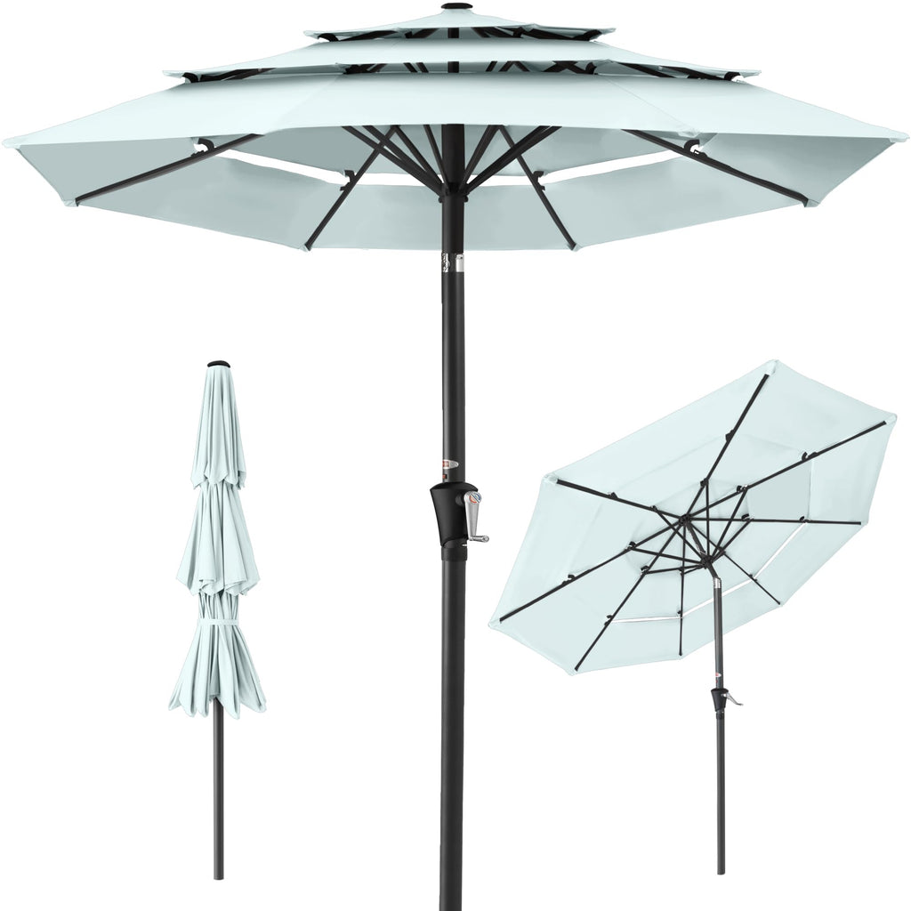 Best Choice Products - Sombrilla de patio de 3 niveles de 10 pies, parasol para patio trasero, terraza, junto a la piscina con 24 luces LED, ajuste de inclinación, manivela fácil, 8 varillas