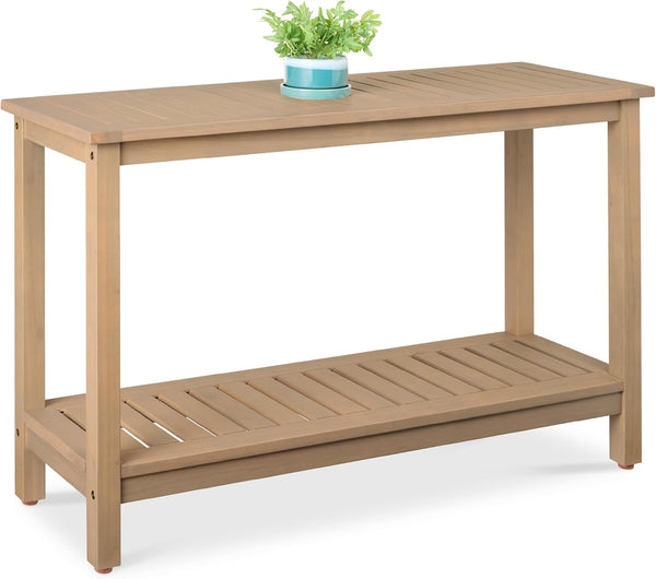 Best Choice Products - Mesa de consola de madera de eucalipto de 48 pulgadas para interiores y exteriores, multifuncional, organizador de almacenamiento con deslizadores de pies, color gris pardo