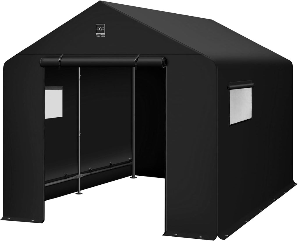 Best Choice Products - Cobertizo de almacenamiento para exteriores de 10 x 8 pies, cochera, refugio de toldo, puertas y ventanas dobles, marco de metal, resistente a la intemperie, perfecto para