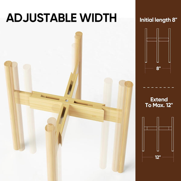 MUDEELA - Soporte ajustable para plantas para interiores, soporte de plantas de bambú para macetas de 8, 9, 10, 11, 12 pulgadas, soporte de piso para flores y macetas de un solo nivel, maceta no