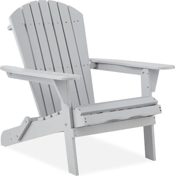 Best Choice Products - Silla Adirondack de madera de cicuta, plegable, clásica, gris, para exteriores, patio, jardín, relajación, 350 libras, SKY6841