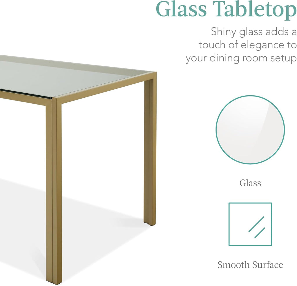 Best Choice Products - Juego de comedor de vidrio de 5 piezas, muebles modernos de mesa de cocina para comedor, comedor, comedor, compacto ahorro de espacio con mesa de vidrio, 4 sillas de poliuretano