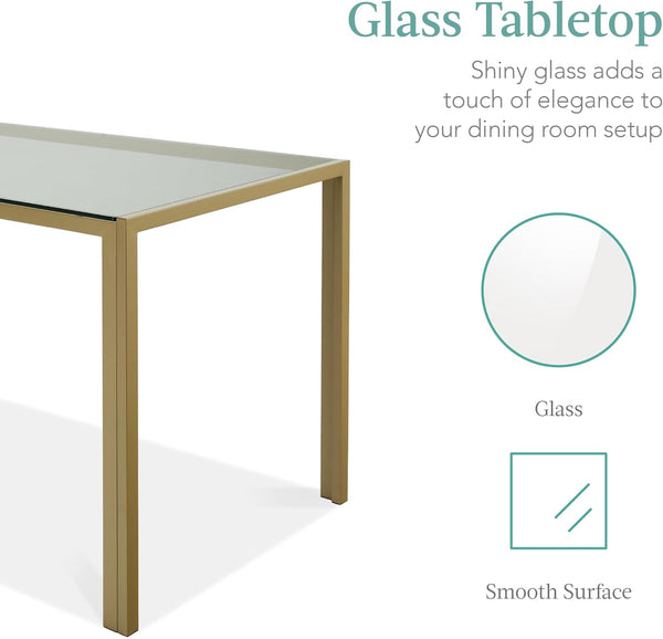 Best Choice Products - Juego de comedor de vidrio de 5 piezas, muebles modernos de mesa de cocina para comedor, comedor, comedor, compacto ahorro de espacio con mesa de vidrio, 4 sillas de poliuretano