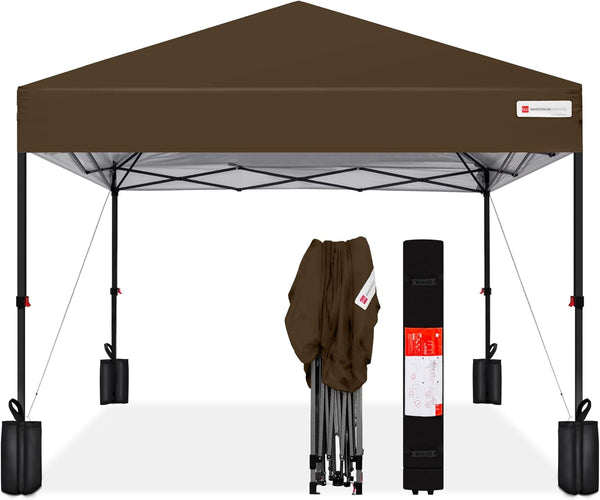 Best Choice Products - Tienda de campaña desplegable de 8 x 8 pies para 1 persona, refugio portátil instantáneo con empuje de 1 botón, estuche, 4 bolsas de peso, color café