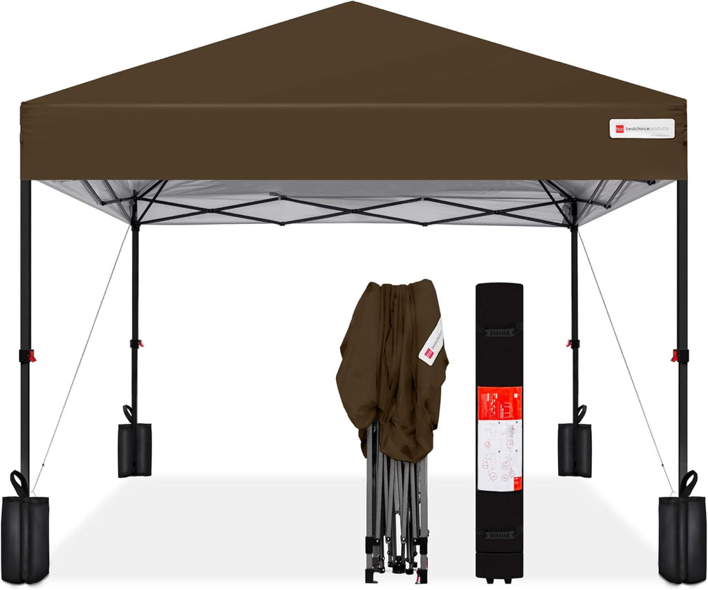 Best Choice Products - Tienda de campaña desplegable de 8 x 8 pies para 1 persona, refugio portátil instantáneo con empuje de 1 botón, estuche, 4 bolsas de peso, color café