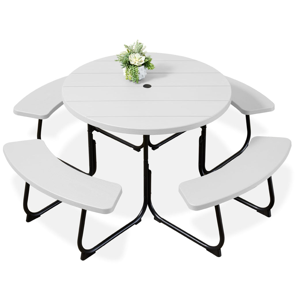 Best Choice Products - Mesa de picnic para 8 personas, circular con 4 bancos integrados y agujero para paraguas, capacidad de 2000 libras, color verde