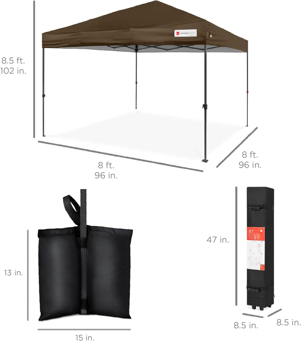 Best Choice Products - Tienda de campaña desplegable de 8 x 8 pies para 1 persona, refugio portátil instantáneo con empuje de 1 botón, estuche, 4 bolsas de peso, color café