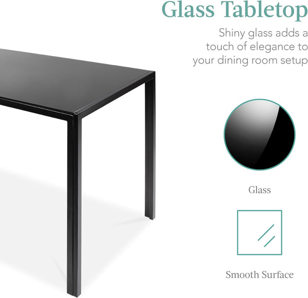 Best Choice Products - Juego de comedor de vidrio de 5 piezas, muebles modernos de mesa de cocina para comedor, comedor, comedor, compacto ahorro de espacio con mesa de vidrio, 4 sillas tapizadas de