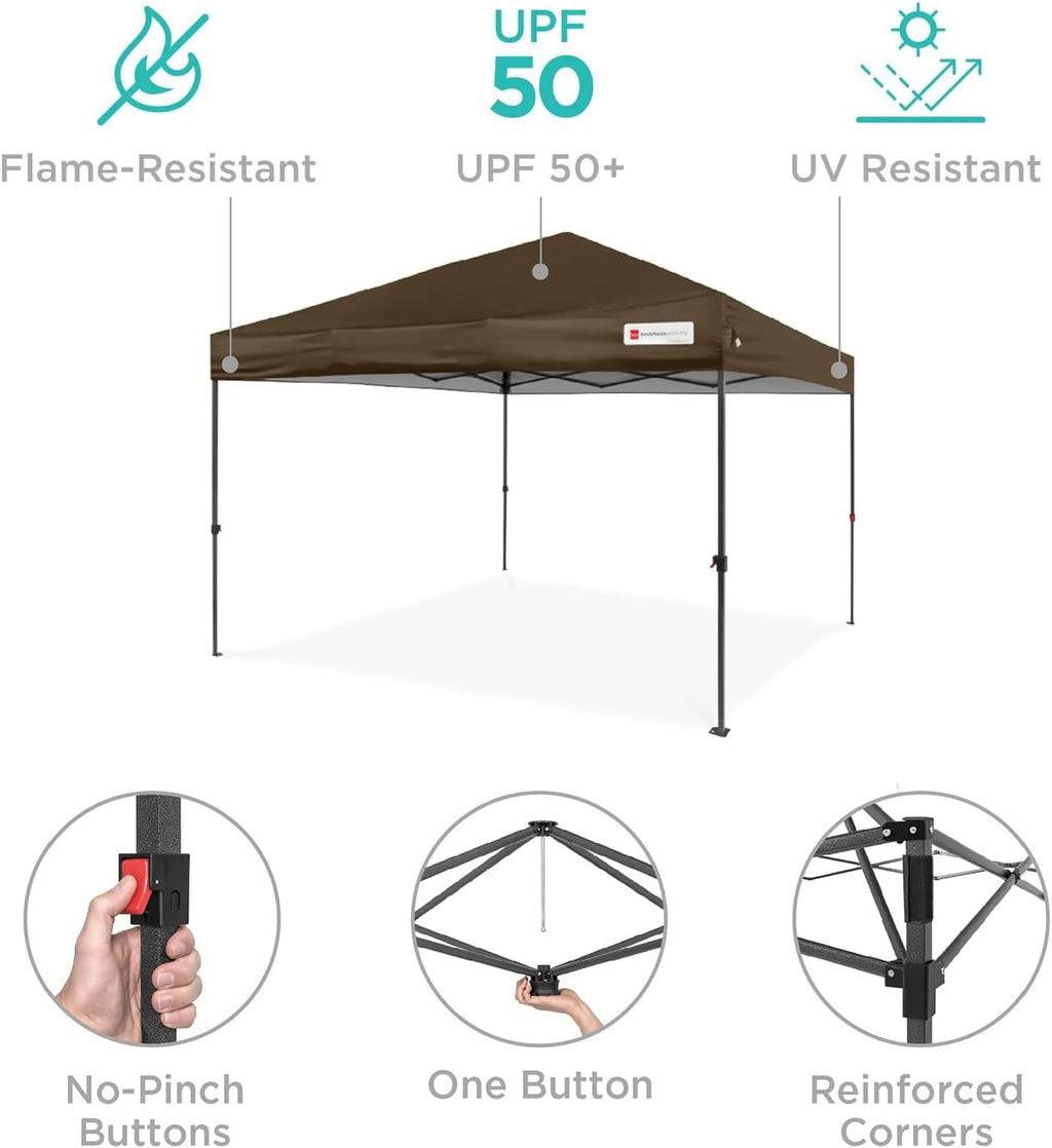 Best Choice Products - Tienda de campaña desplegable de 8 x 8 pies para 1 persona, refugio portátil instantáneo con empuje de 1 botón, estuche, 4 bolsas de peso, color café