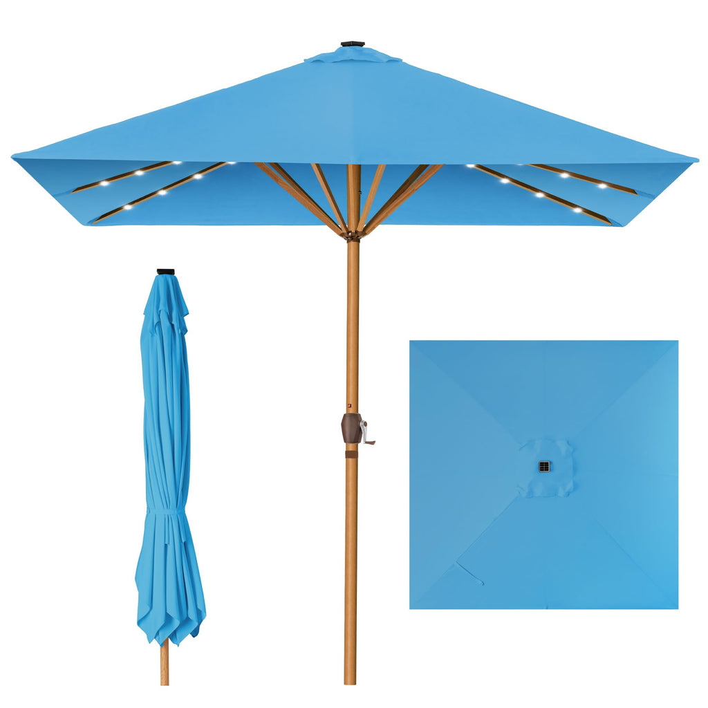 Best Choice Products - Paraguas de patio cuadrado de 9 pies de profundidad, con luz LED con textura de madera sintética, tela resistente a los rayos UV, manivela