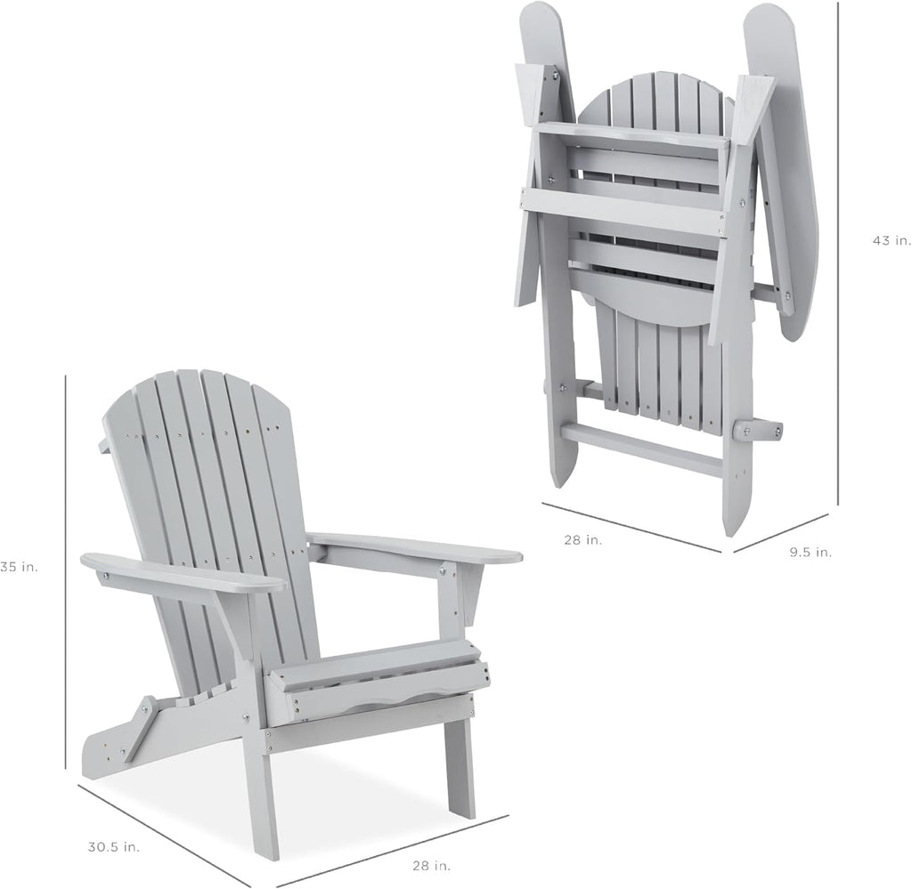 Best Choice Products - Silla Adirondack de madera de cicuta, plegable, clásica, gris, para exteriores, patio, jardín, relajación, 350 libras, SKY6841