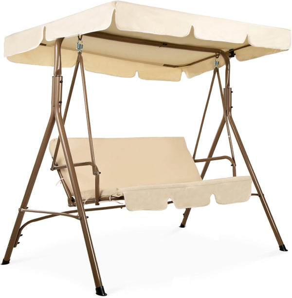 Best Choice Products - Silla de salón Convertible para 2 Personas para Exteriores con Pantalla Ajustable, Cojines extraíbles, Color Beige