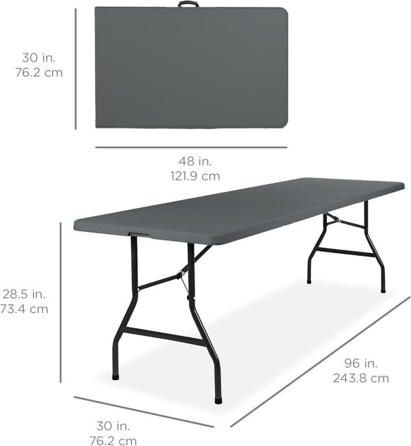 Best Choice Products - Mesa plegable de plástico de 8 pies, para interiores y exteriores, resistente portátil, con asa, cerradura para picnic, fiesta, pong, camping, color gris oscuro