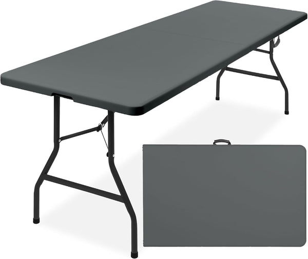Best Choice Products - Mesa plegable de plástico de 8 pies, para interiores y exteriores, resistente portátil, con asa, cerradura para picnic, fiesta, pong, camping, color gris oscuro